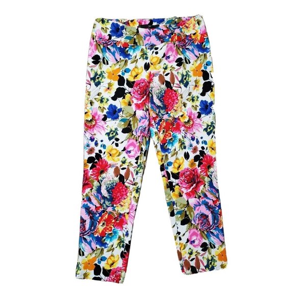 up! Floral Multicolor Stretch Women's 12 Dress Pants Tapered High Rise - Picture 1 of 12